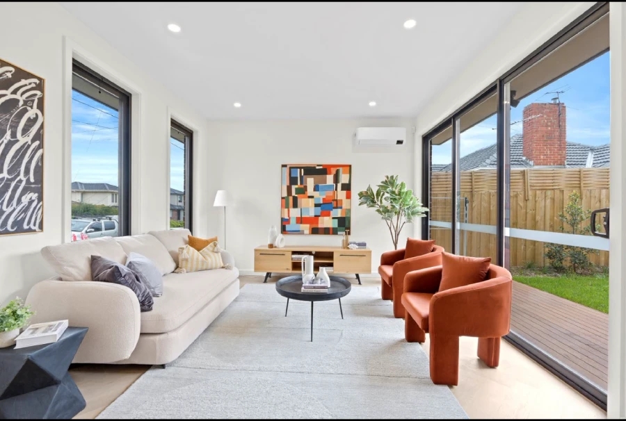 Australia villa living room with large windows